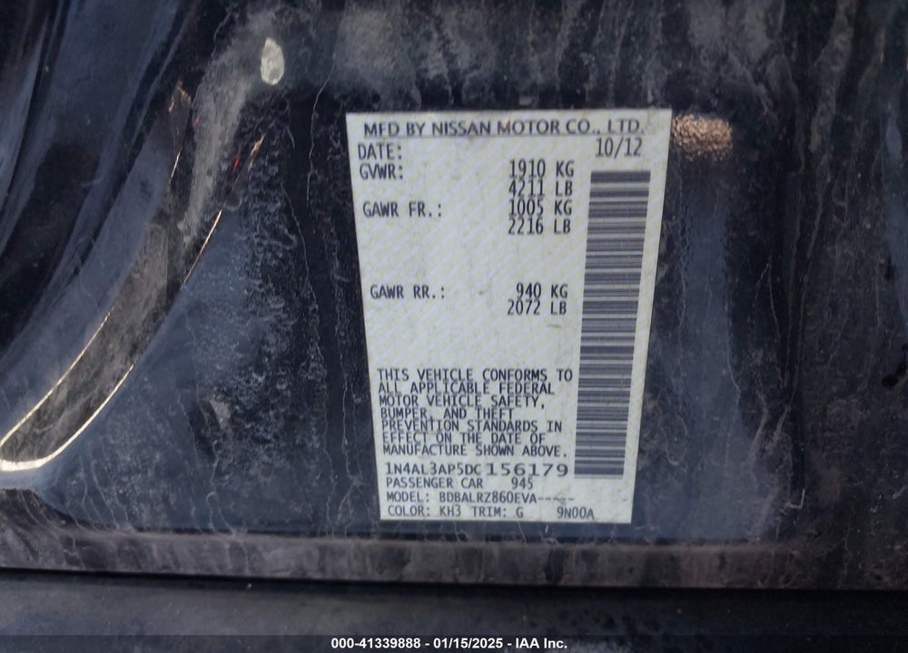 2013 NISSAN ALTIMA VIN: 1N4AL3AP5DC156179