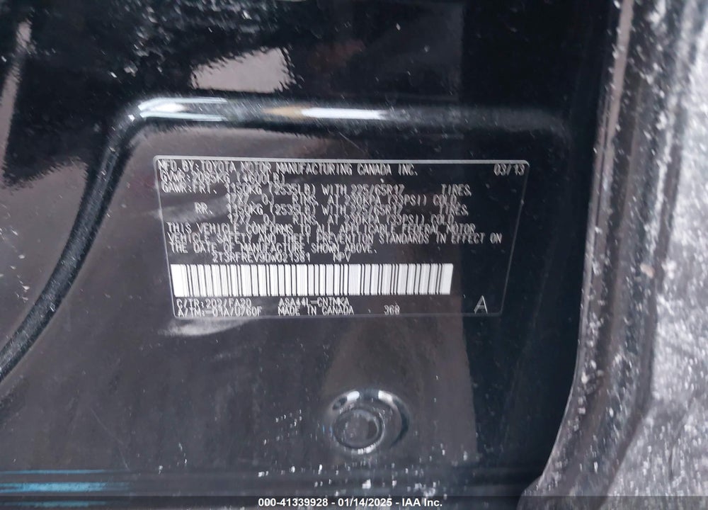 2013 TOYOTA RAV4 XLE VIN: 2T3RFREV9DW021381
