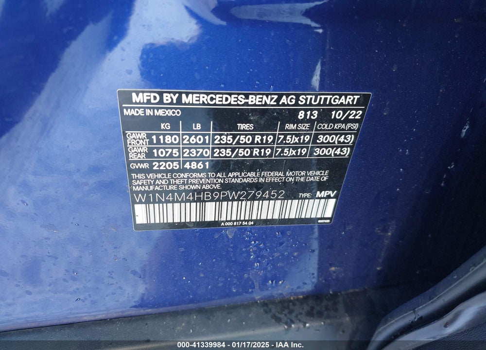 2023 MERCEDES-BENZ GLB 250 4MATIC VIN: W1N4M4HB9PW279452