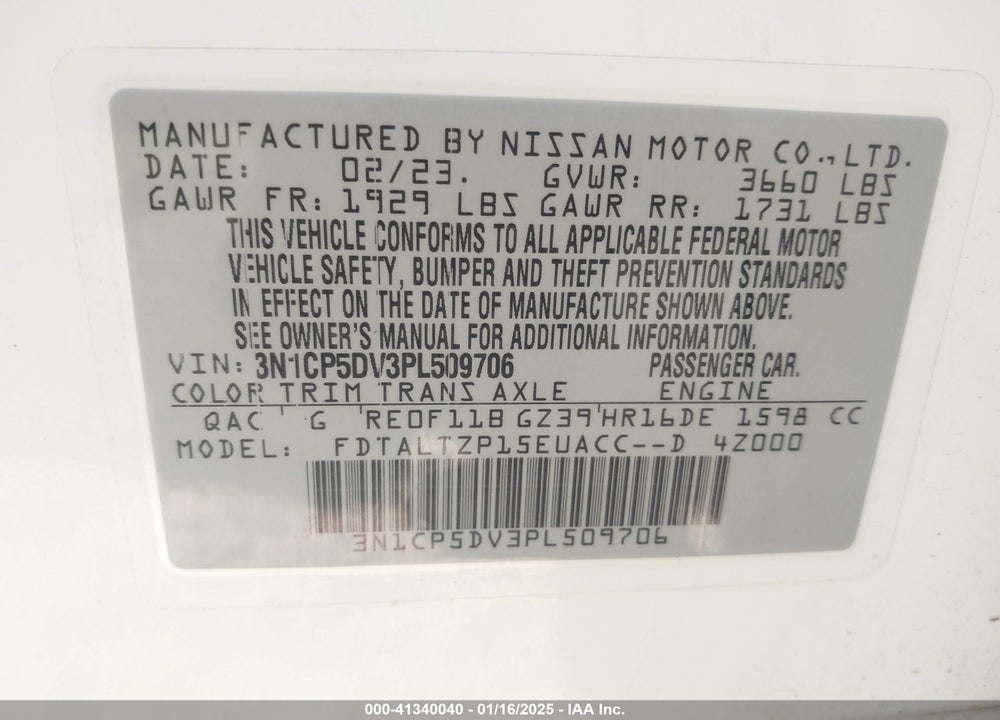 2023 NISSAN KICKS SR XTRONIC CVT VIN: 3N1CP5DV3PL509706