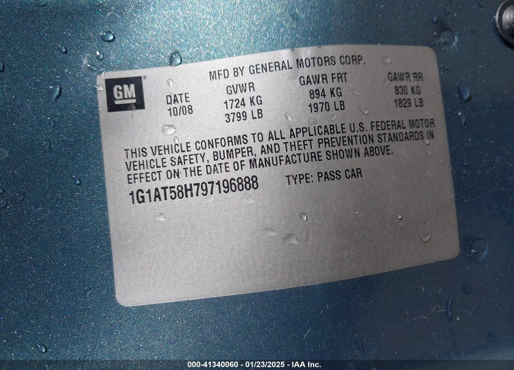 2009 CHEVROLET COBALT LT VIN: 1G1AT58H797196888