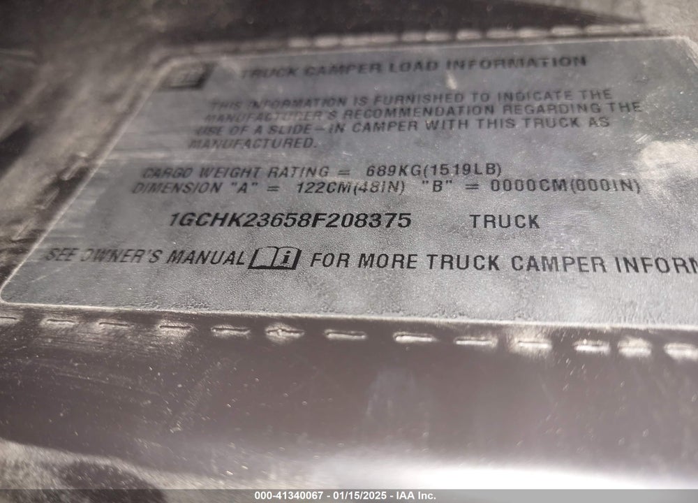 2008 CHEVROLET SILVERADO 2500HD VIN: 1GCHK23658F208375