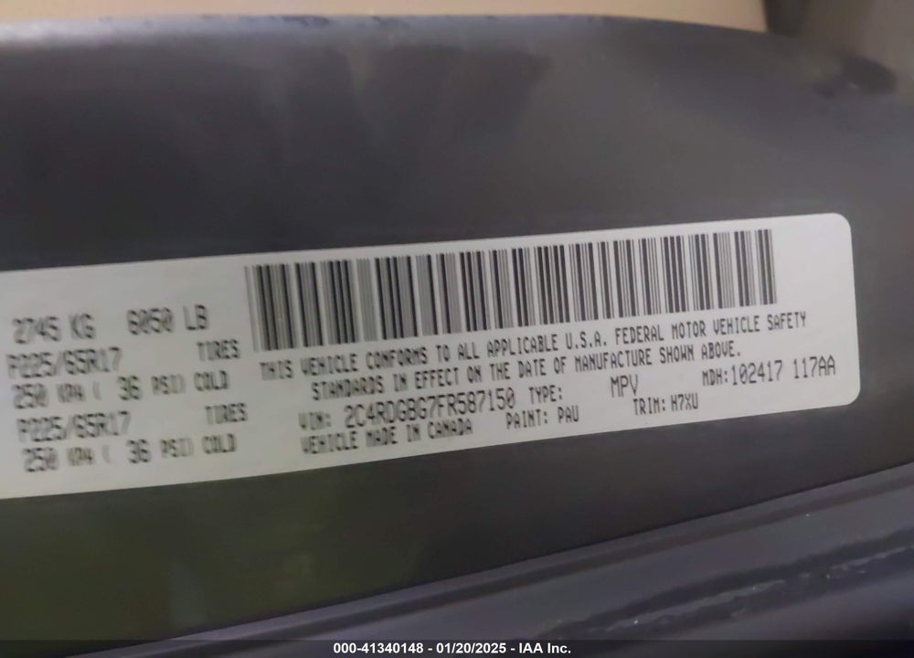 2015 DODGE GRAND CARAVAN SE VIN: 2C4RDGBG7FR587150