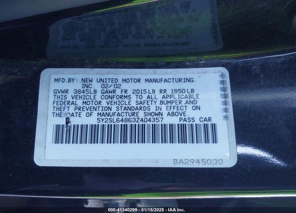 2003 PONTIAC VIBE VIN: 5Y2SL64863Z404357