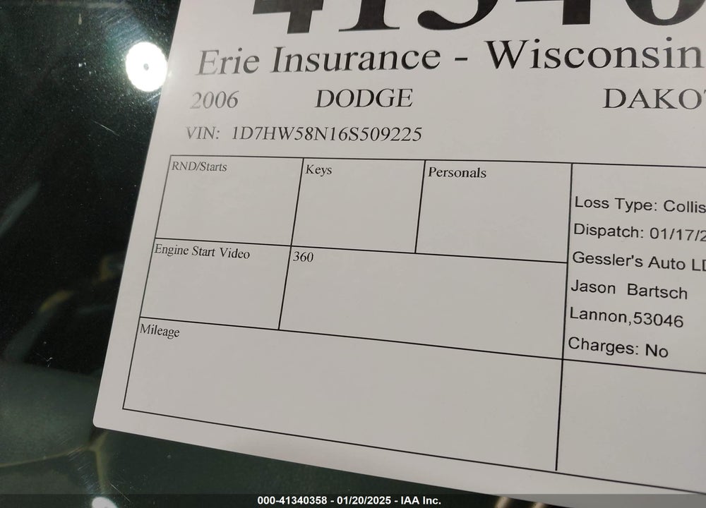 2006 DODGE DAKOTA LARAMIE VIN: 1D7HW58N16S509225