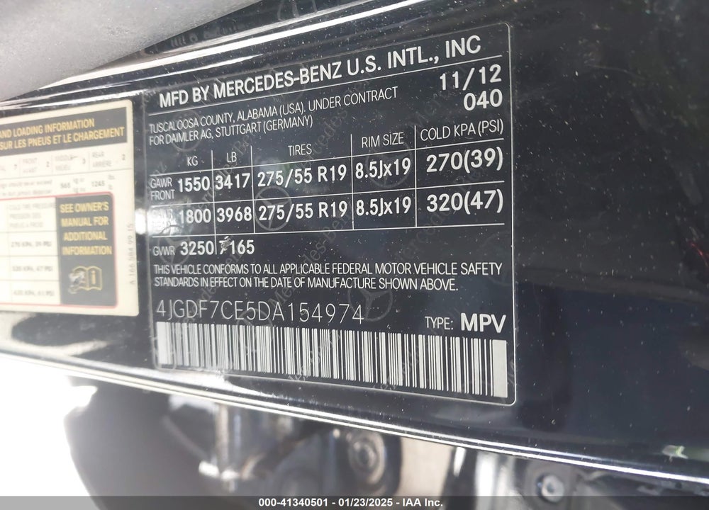 2013 MERCEDES-BENZ GL 450 4MATIC VIN: 4JGDF7CE5DA154974