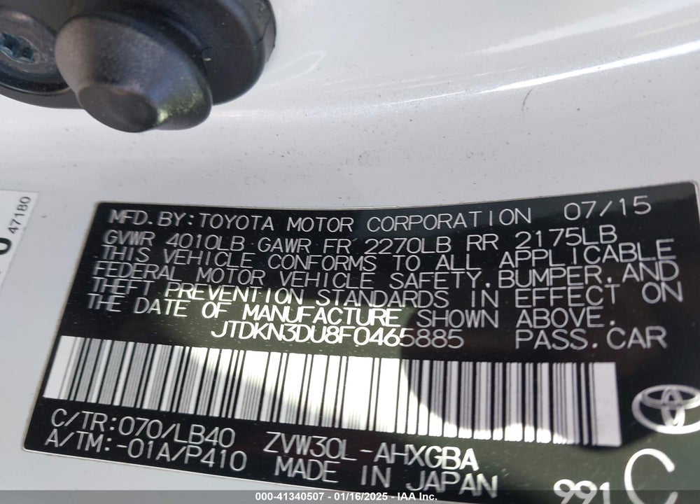 2015 TOYOTA PRIUS VIN: JTDKN3DU8F0465885