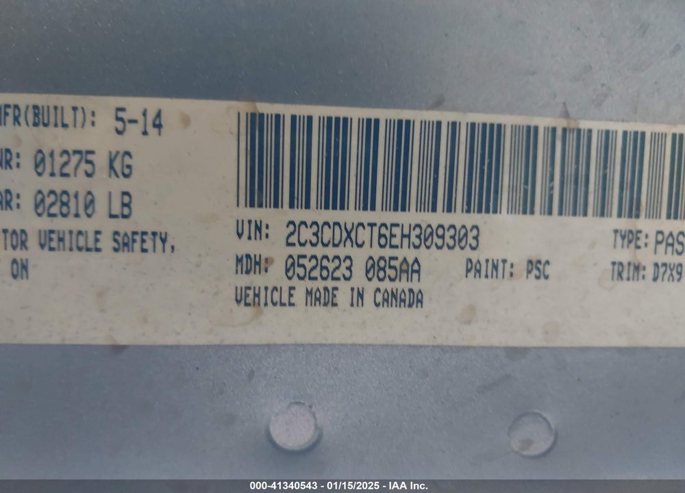 2014 DODGE CHARGER VIN: 2C3CDXCT6EH309303