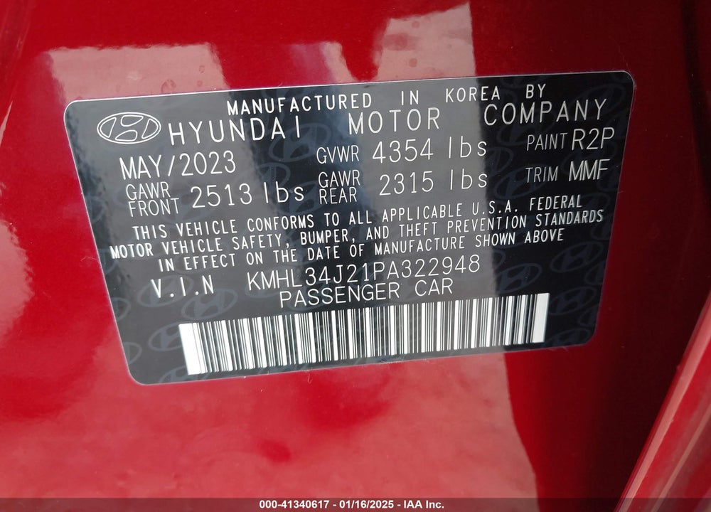 2023 HYUNDAI SONATA LIMITED VIN: KMHL34J21PA322948