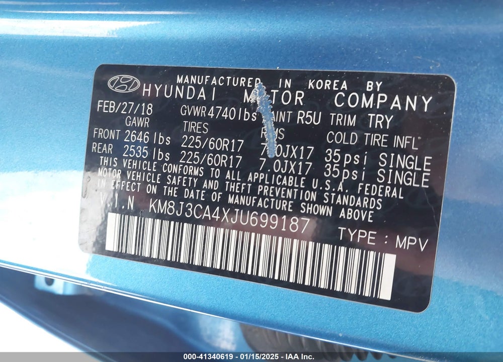 2018 HYUNDAI TUCSON SEL VIN: KM8J3CA4XJU699187