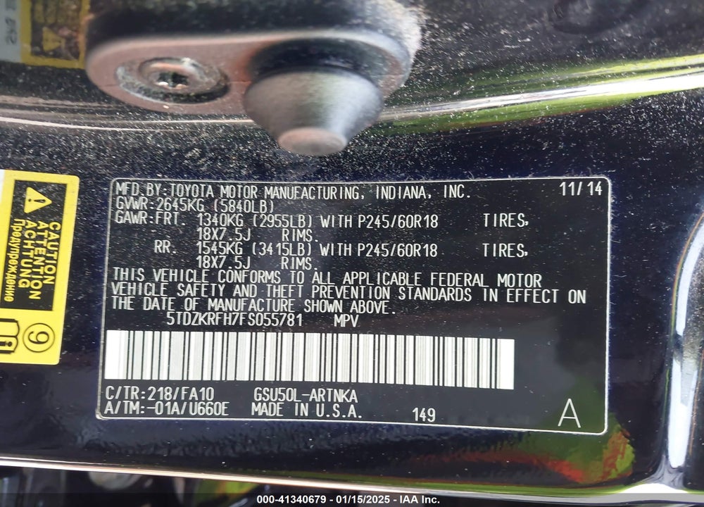 2015 TOYOTA HIGHLANDER LE PLUS V6 VIN: 5TDZKRFH7FS055781