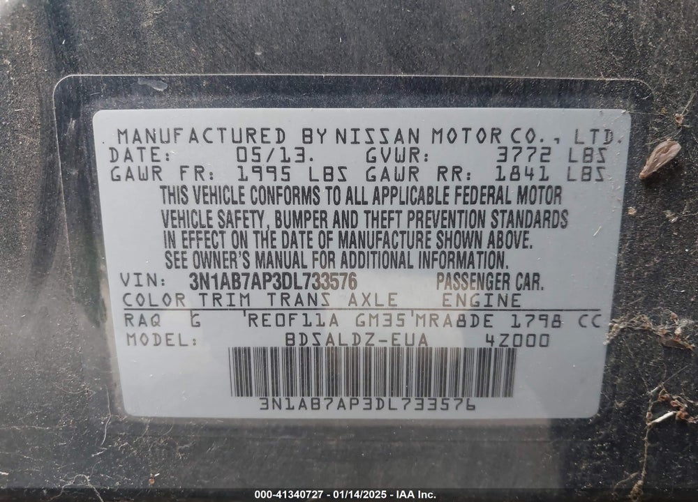 2013 NISSAN SENTRA VIN: 3N1AB7AP3DL733576