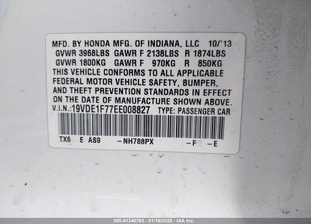 2014 ACURA ILX VIN: 19VDE1F77EE008827