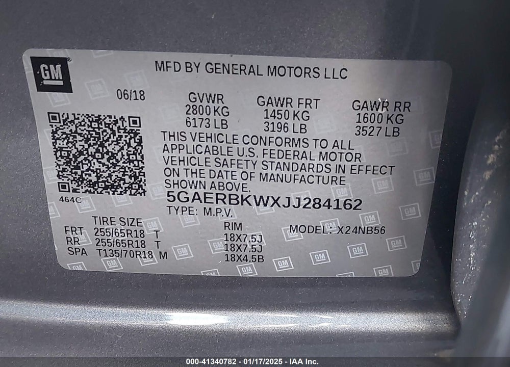 2018 BUICK ENCLAVE ESSENCE VIN: 5GAERBKWXJJ284162