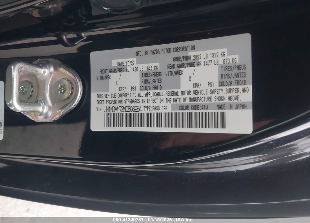 2022 MAZDA MX-5 MIATA RF VIN: JM1NDAM72N0508954
