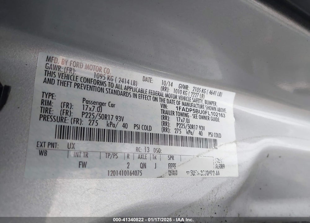 2015 FORD C-MAX HYBRID SEL VIN: 1FADP5BU0FL102163