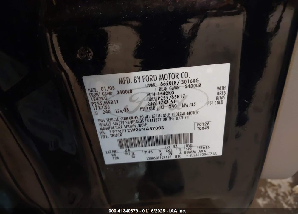 2005 FORD F-150 STX/XL/XLT VIN: 1FTRF12W25NA87083