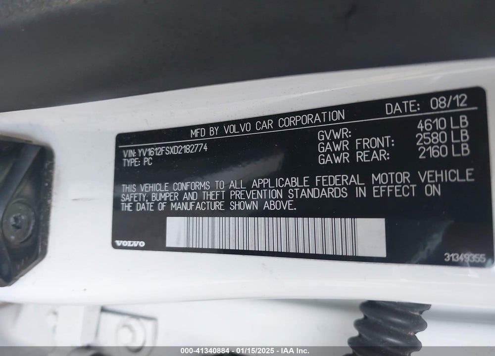 2013 VOLVO S60 VIN: YV1612FSXD2182774