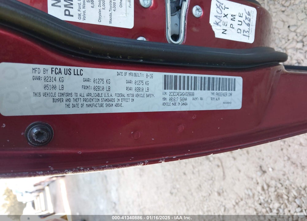 2016 CHRYSLER 300C VIN: 2C3CCAEG0GH328688