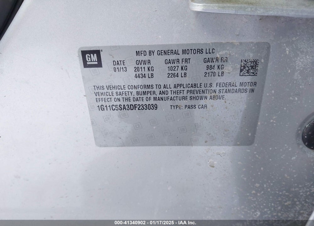 2013 CHEVROLET MALIBU VIN: 1G11C5SA3DF233039