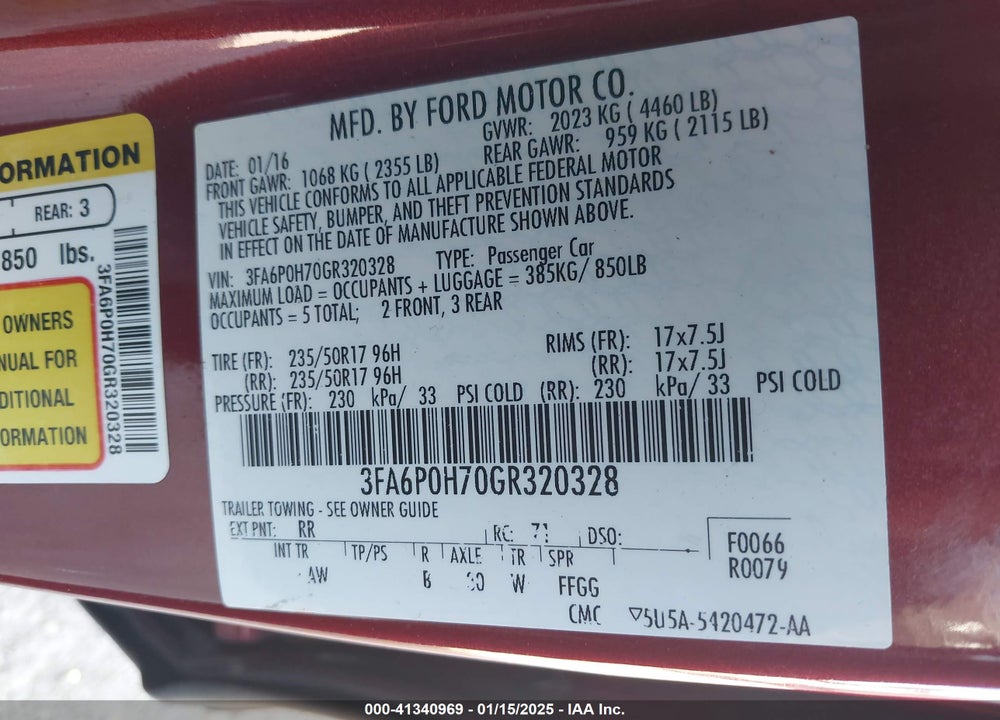 2016 FORD FUSION SE VIN: 3FA6P0H70GR320328