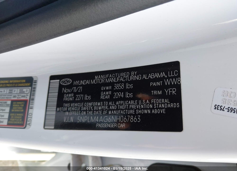 2022 HYUNDAI ELANTRA SEL VIN: 5NPLM4AG6NH067863
