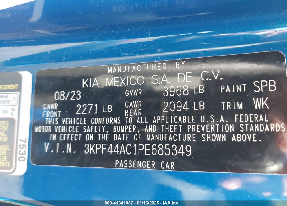2023 KIA FORTE VIN: 3KPF44AC1PE685349