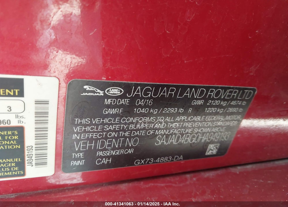 2017 JAGUAR XE VIN: SAJAD4BG0HA949193