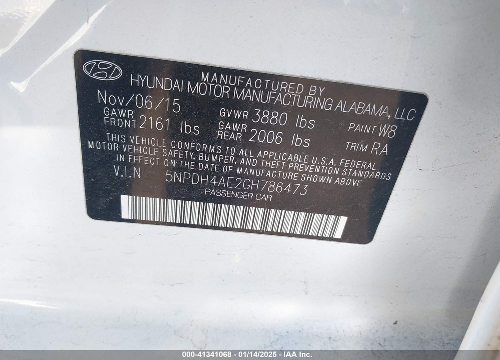 2016 HYUNDAI ELANTRA SE VIN: 5NPDH4AE2GH786473