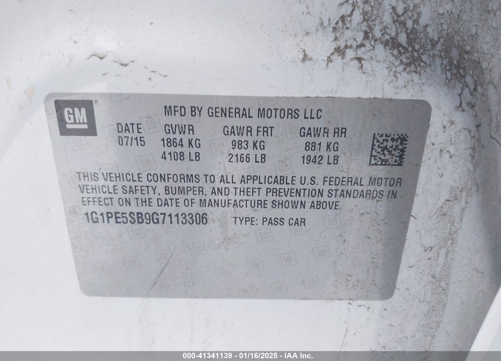 2016 CHEVROLET CRUZE LIMITED VIN: 1G1PE5SB9G7113306