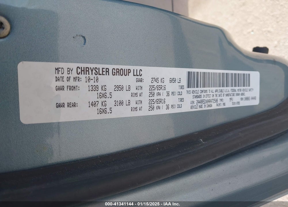 2010 CHRYSLER TOWN & COUNTRY TOURING VIN: 2A4RR5DX0AR472508