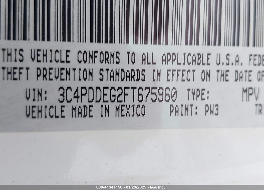 2015 DODGE JOURNEY R/T VIN: 3C4PDDEG2FT675960