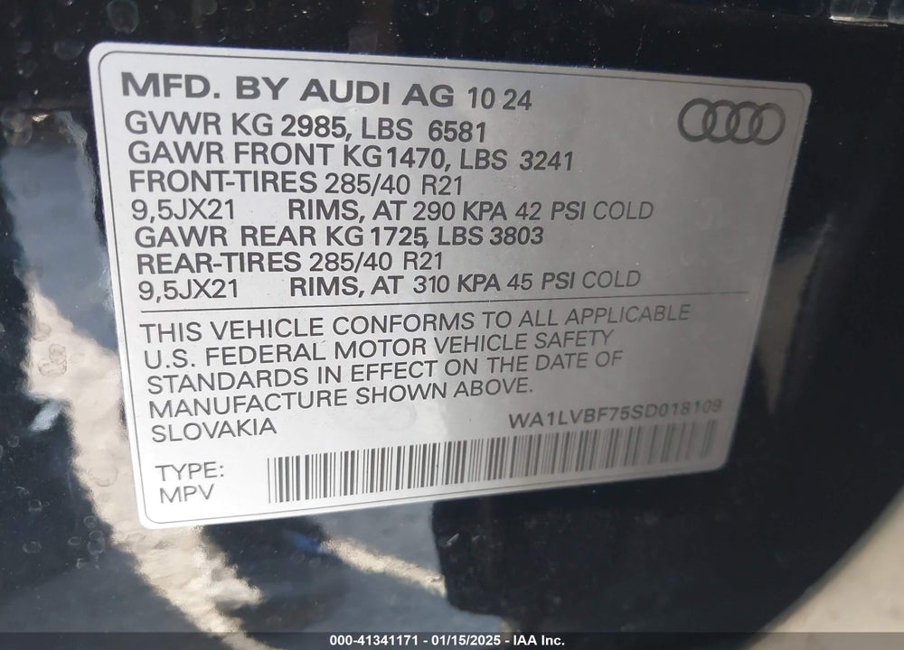 2025 AUDI Q7 VIN: WA1LVBF75SD018109