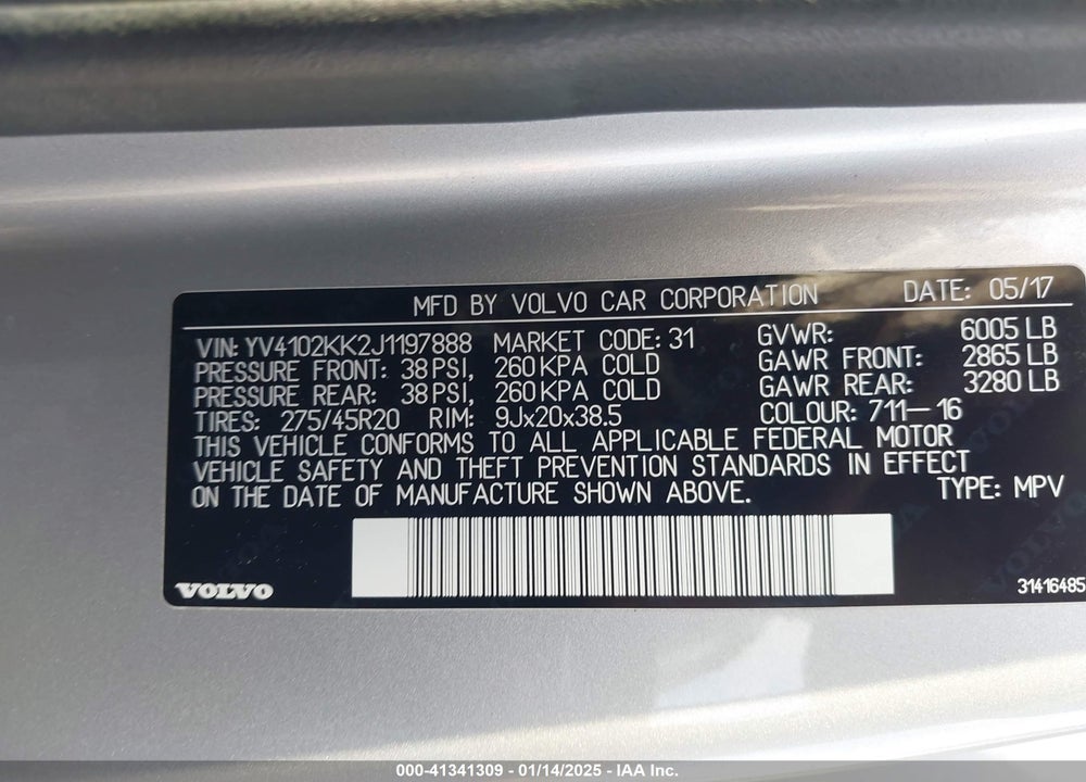 2018 VOLVO XC90 T5 MOMENTUM 5P VIN: YV4102KK2J1197888