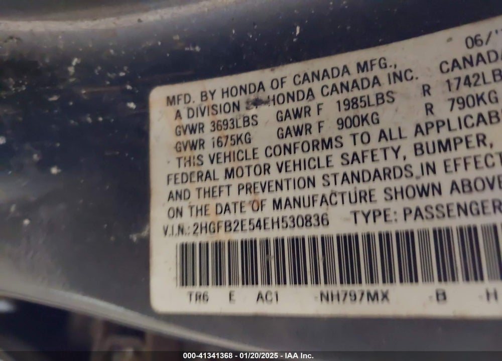 2014 HONDA CIVIC VIN: 2HGFB2E54EH530836