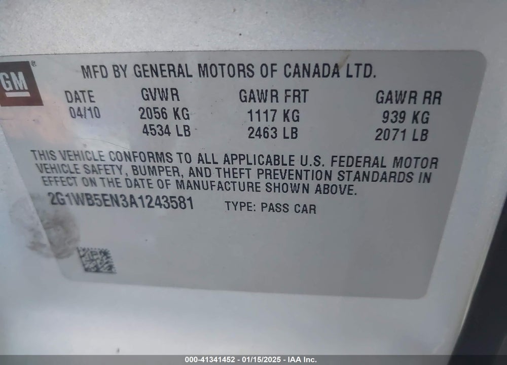 2010 CHEVROLET IMPALA LT VIN: 2G1WB5EN3A1243581