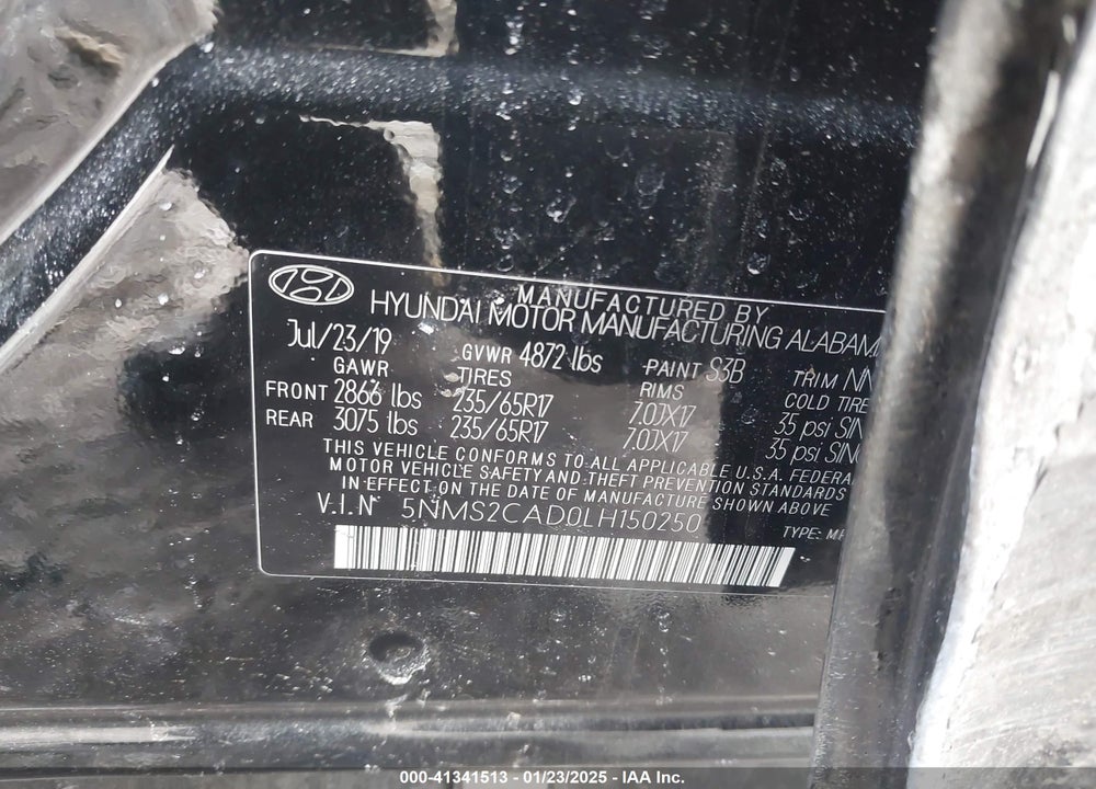 2020 HYUNDAI SANTA FE SE VIN: 5NMS2CAD0LH150250