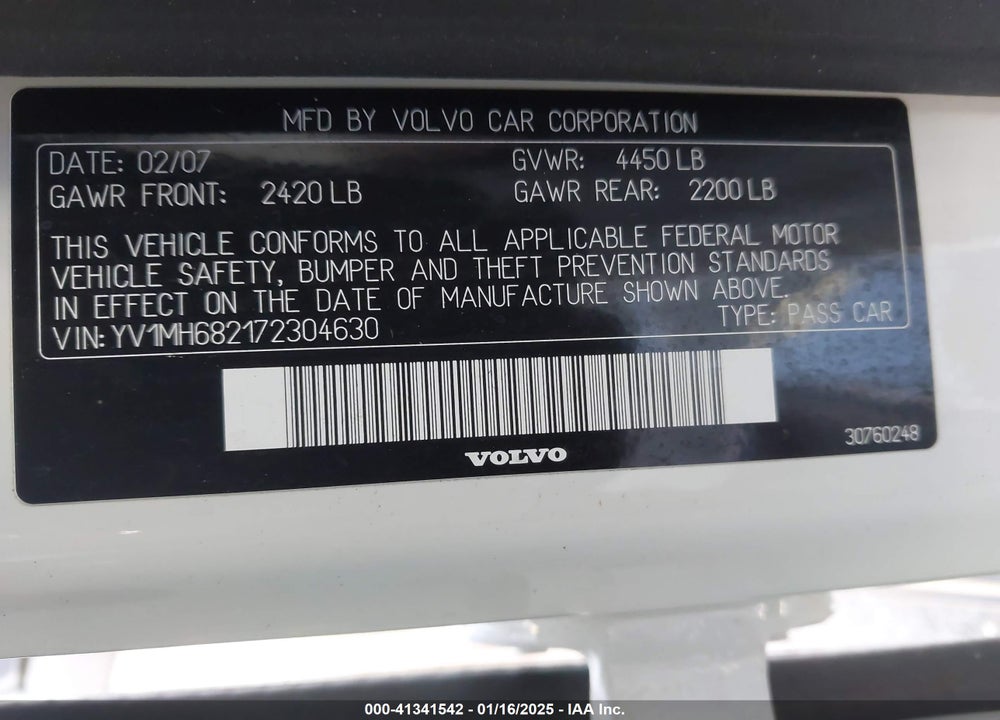 2007 VOLVO S40 VIN: YV1MH682172304630