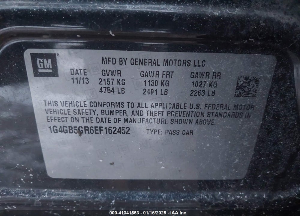 2014 BUICK LACROSSE LEATHER GROUP VIN: 1G4GB5GR6EF162452