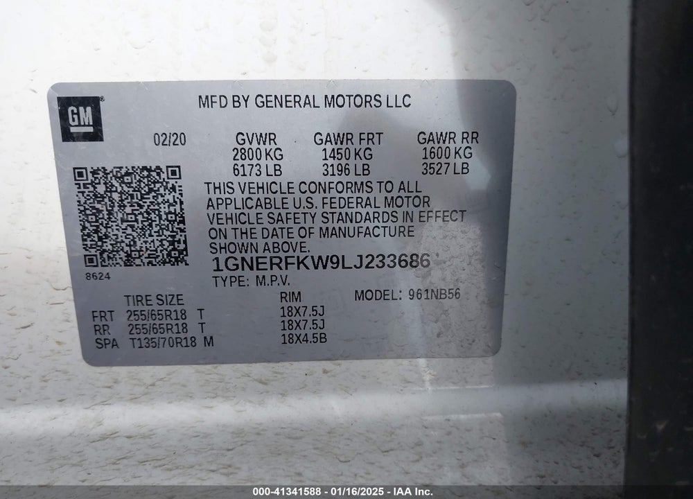 2020 CHEVROLET TRAVERSE FWD LS VIN: 1GNERFKW9LJ233686