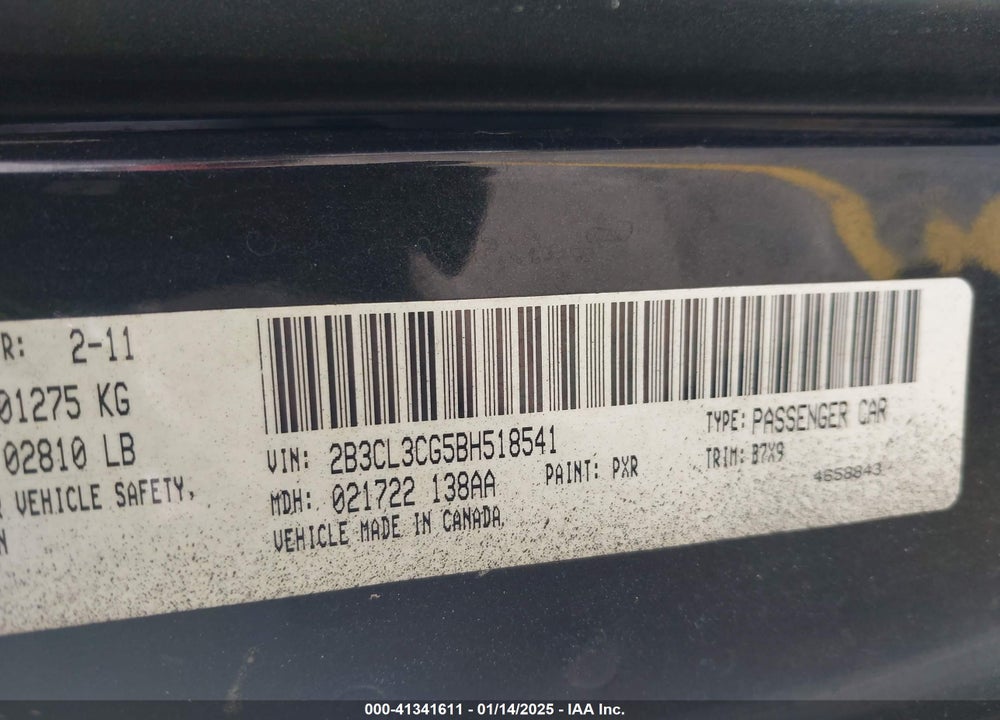 2011 DODGE CHARGER VIN: 2B3CL3CG5BH518541