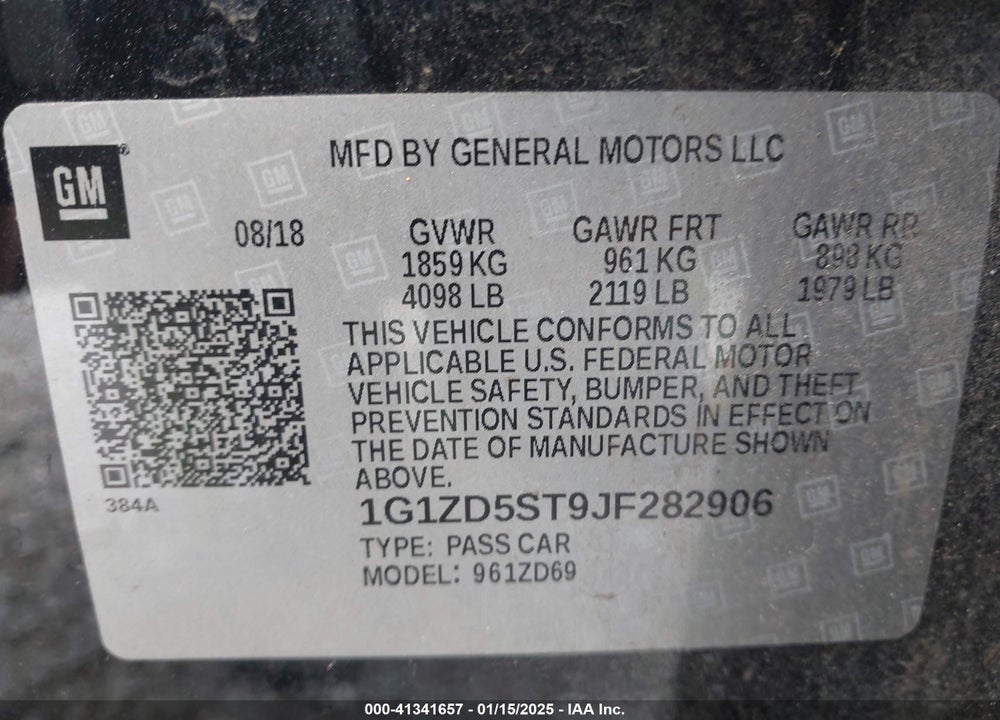 2018 CHEVROLET MALIBU VIN: 1G1ZD5ST9JF282906