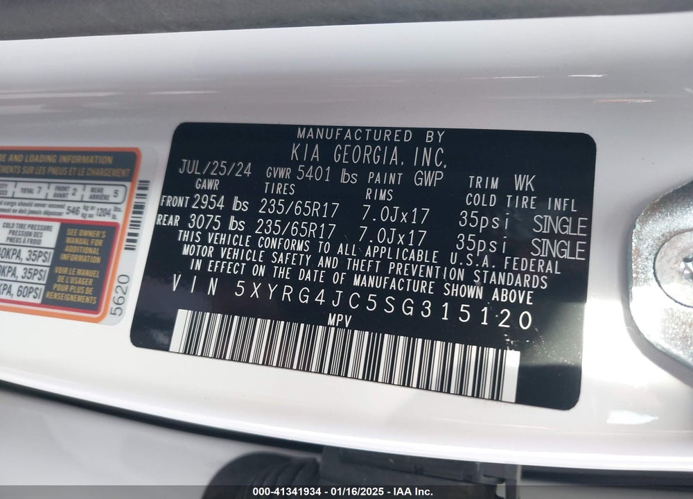 2025 KIA SORENTO LX VIN: 5XYRG4JC5SG315120