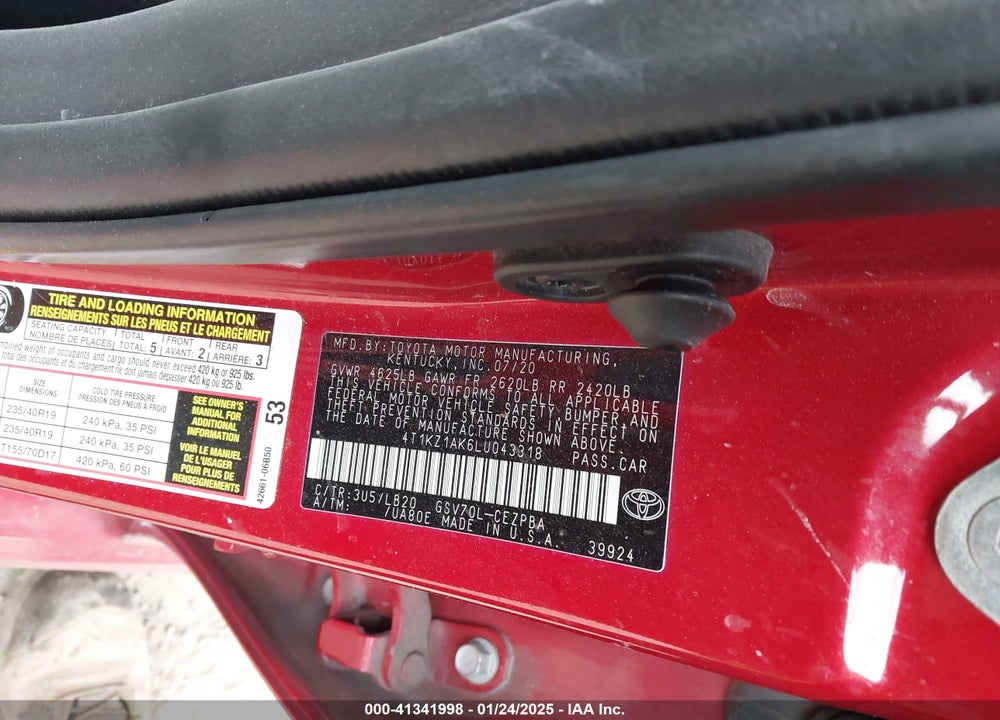 2020 TOYOTA CAMRY VIN: 4T1KZ1AK6LU043318