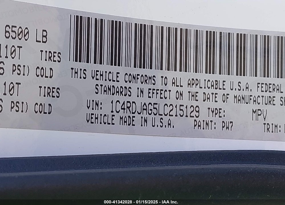 2020 DODGE DURANGO SXT AWD VIN: 1C4RDJAG5LC215129