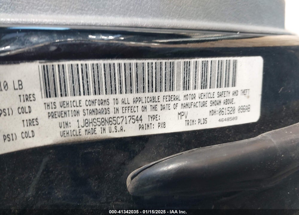 2005 JEEP GRAND CHEROKEE LIMITED VIN: 1J8HS58N65C717544