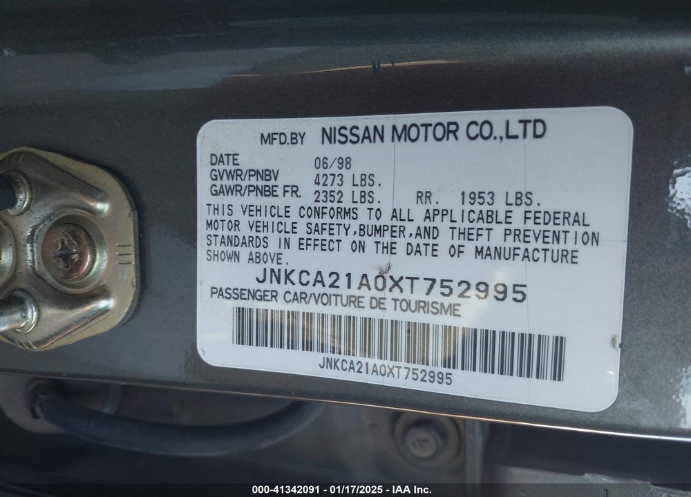 1999 INFINITI I30 LIMITED/STANDARD/TOURING VIN: JNKCA21A0XT752995