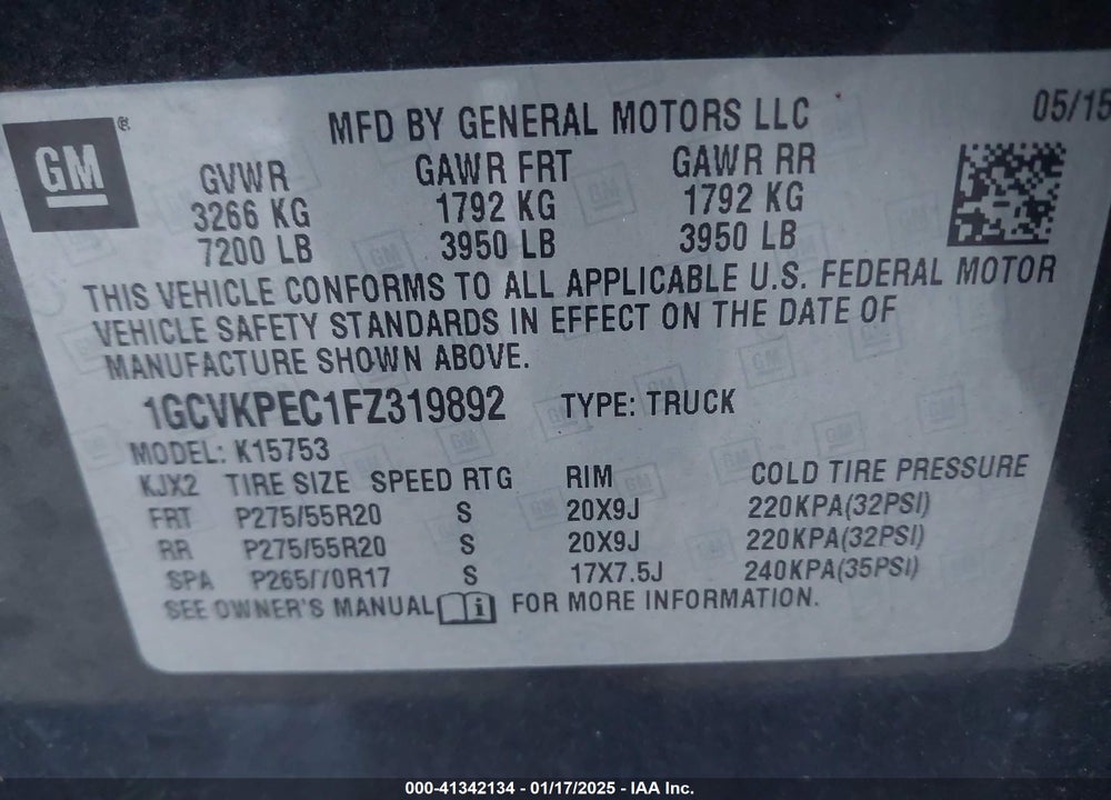 2015 CHEVROLET SILVERADO 1500 LS VIN: 1GCVKPEC1FZ319892