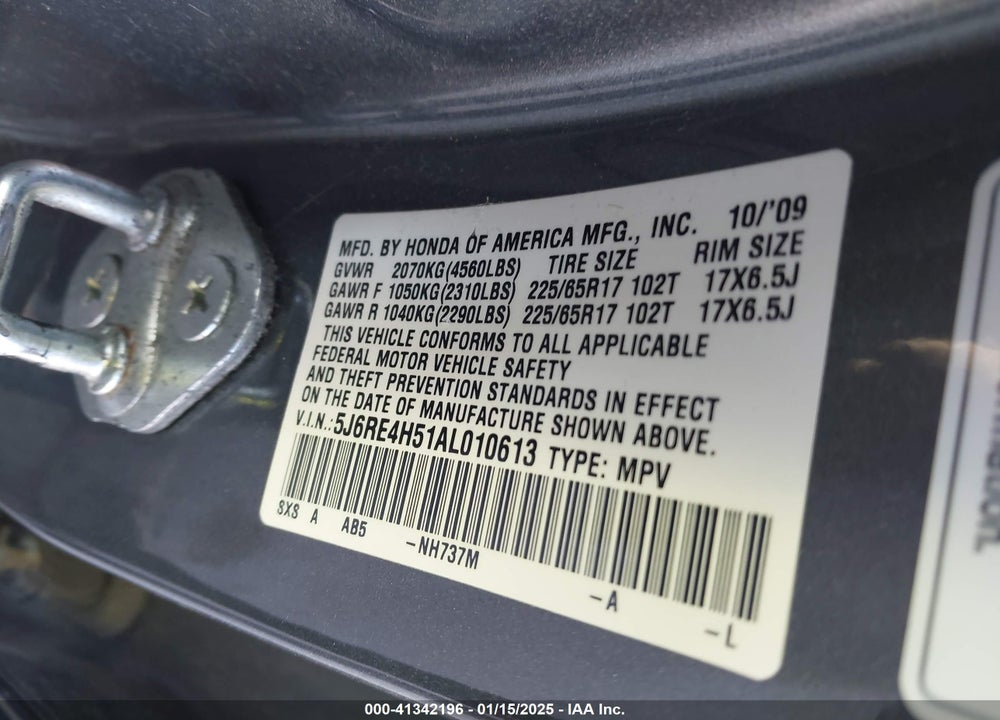 2010 HONDA CR-V EX VIN: 5J6RE4H51AL010613