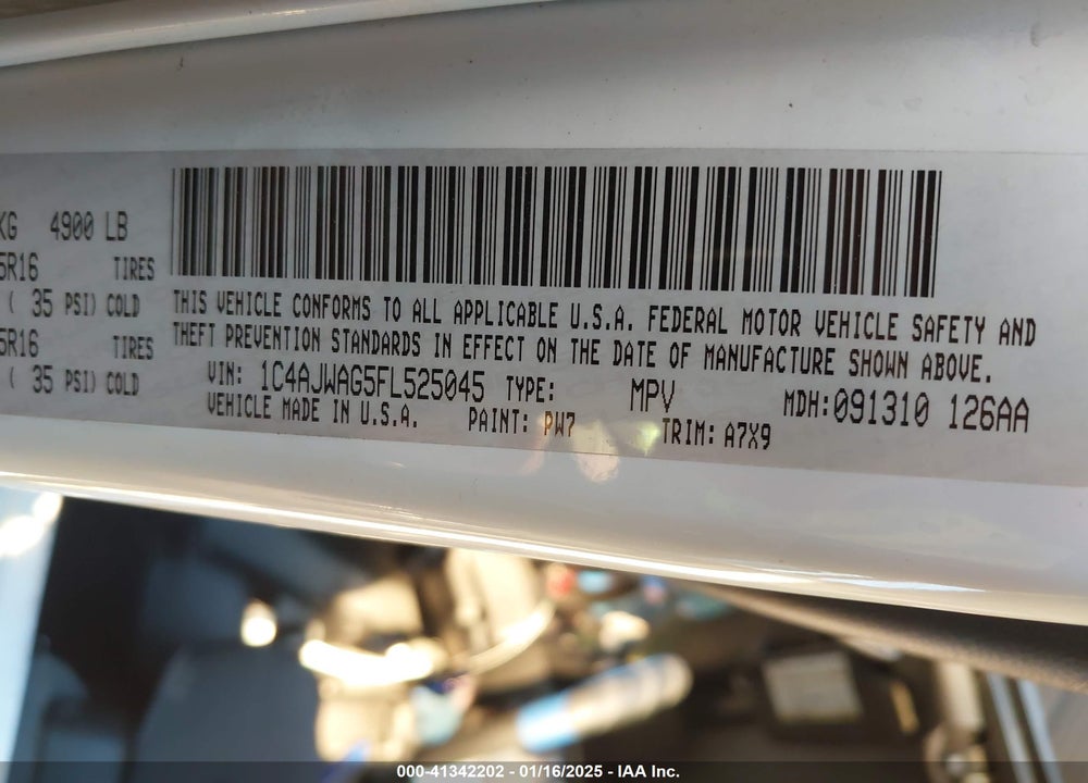 2015 JEEP WRANGLER SPORT VIN: 1C4AJWAG5FL525045